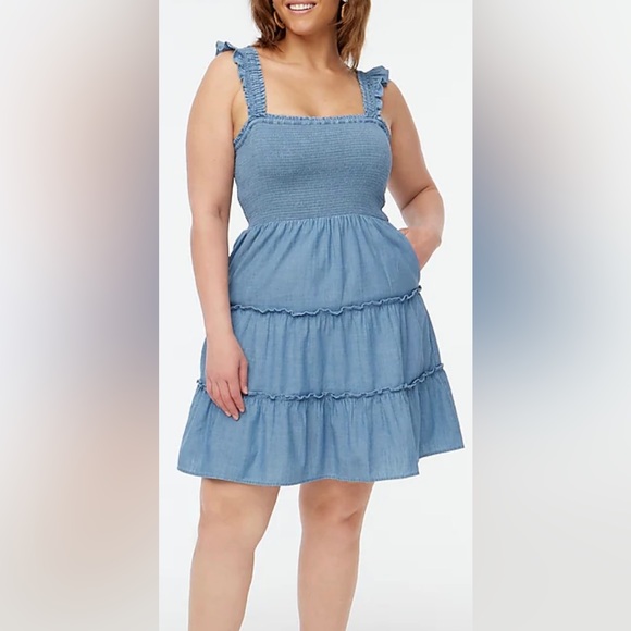 NWT J. Crew Factory Chambray Smocked Mini Dress - Picture 6 of 8